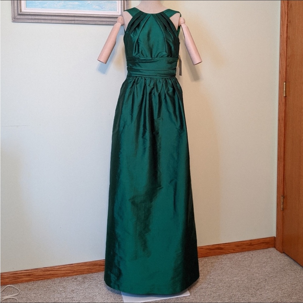 New Alfred Sung green halter ball gown